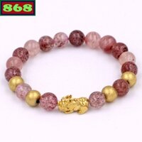 Chuỗi tay đá dâu tây 8 ly tỳ hưu inox vàng VTADTTHVB8, vòng tay chuỗi hạt