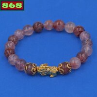 Chuỗi tay đá dâu tây 8 ly charm tỳ hưu inox vàng VTADTTHHKV8, vòng tay chuỗi hạt