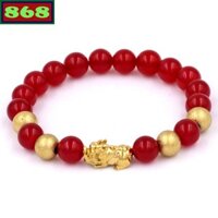 Chuỗi tay đá đỏ 8 ly charm tỳ hưu inox vàng VTAOTHVB8, vòng tay chuỗi hạt