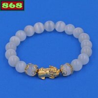 Chuỗi tay đá mắt mèo trắng 8 ly tỳ hưu inox vàng VMETTHHKV8, vòng tay chuỗi hạt