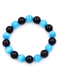 Chuỗi tay Đá Mắt Mèo Xanh Biển mix Thạch Anh Đen size 10 ly - Vòng tay size vừa phù hợp cho nữ - không kèm hộp - 19 hạt