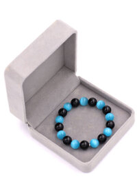 Chuỗi tay Đá Mắt Mèo Xanh Biển mix Thạch Anh Đen size 10 ly - Vòng tay size vừa phù hợp cho nữ - kèm hộp nhung - 17 hạt