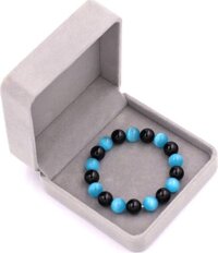 Chuỗi tay Đá Mắt Mèo Xanh Biển mix Thạch Anh Đen size 10 ly - Vòng tay size vừa phù hợp cho nữ - kèm hộp nhung - 19 hạt