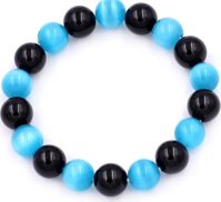 Chuỗi tay Đá Mắt Mèo Xanh Biển mix Thạch Anh Đen size 10 ly - Vòng tay size vừa phù hợp cho nữ - không kèm hộp - 18 hạt