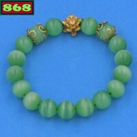 Chuỗi tay đá mắt mèo xanh lá charm bông sen inox khía bông, vòng tay chuỗi hạt