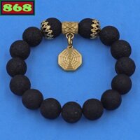 Chuỗi tay đá núi lửa charm bát quái inox