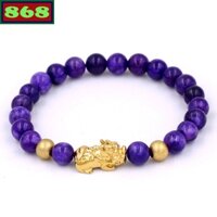 Chuỗi tay đá tím 6 ly tỳ hưu inox vàng VVRITHHBV6, vòng tay chuỗi hạt