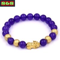 Chuỗi tay đá tím 8 ly charm tỳ hưu inox vàng VTAITHVB8, vòng tay chuỗi hạt