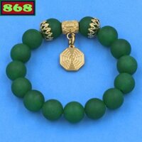 Chuỗi tay đá xanh lá mờ 12 ly charm bát quái inox