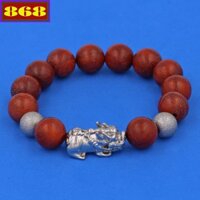 Chuỗi tay gỗ đỏ 12 ly charm tỳ hưu inox, vòng tay hạt chuỗi