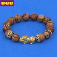 Chuỗi tay gỗ huỳnh đàn 12 ly charm tỳ hưu inox, vòng tay chuỗi hạt