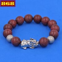 Chuỗi tay gỗ tím 12 ly charm tỳ hưu inox, vòng tay hạt chuỗi