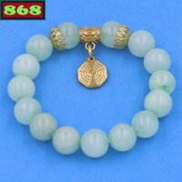 Chuỗi tay hạt đá màu xanh bích charm bát quái inox, vòng tay chuỗi hạt