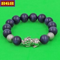 Chuỗi tay phong thủy đá mắt mèo tím 12 ly charm tỳ hưu inox, vòng tay hạt chuỗi