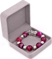 Chuỗi tay Tỳ Hưu inox mix Thạch Anh Hồng Sọc size 16 ly phối 6 bi - hợp mệnh Hỏa, mệnh Thổ - Chuỗi size XXL - Trắng - kèm hộp nhung