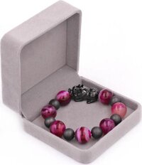 Chuỗi tay Tỳ Hưu inox mix Thạch Anh Hồng Sọc size 16 ly phối 6 bi - hợp mệnh Hỏa, mệnh Thổ - Chuỗi size XXL - Đen - kèm hộp nhung