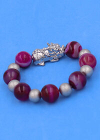 Chuỗi tay Tỳ Hưu inox mix Thạch Anh Hồng Sọc size 16 ly phối 6 bi - hợp mệnh Hỏa, mệnh Thổ - Chuỗi size XXL - Trắng - không kèm hộp