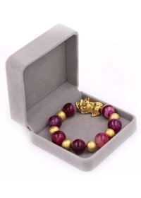 Chuỗi tay Tỳ Hưu inox mix Thạch Anh Hồng Sọc size 16 ly phối 6 bi - hợp mệnh Hỏa, mệnh Thổ - Chuỗi size XXL - Vàng - kèm hộp nhung