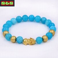 Chuỗi tay xanh biển 8 ly tỳ hưu inox vàng VNTXBTHVB81, vòng tay chuỗi hạt