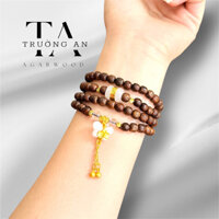 Chuỗi trầm hương đeo tay 108 hạt kèm sen hoặc lu thống đá Trường An Trầm Hương