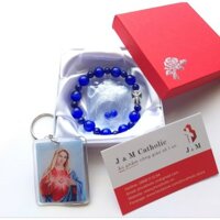 Chuỗi tràng hạt mân côi đeo tay  da MN màu xanh dương đẹp 12mm