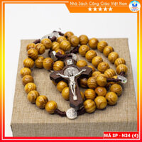 Chuỗi tràng hạt mân côi thánh giá 50 hạt gỗ cao cấp N34 , vòng mân côi Công Giáo hạt gỗ handmade