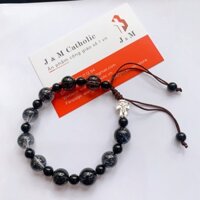 Chuỗi ưu linh đen mix Thánh Giá bạc ta kết dây dù siêu bền, siêu chắc chắn