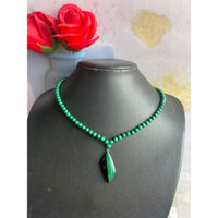 Chuỗi vòng cổ đá lông công (malachit) 5 li dài 41 cm mặt 31 mm khóa bạc 925 hàng đấu Nhật độ mới cao trên 90%