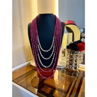 chuỗi vòng cổ hầu dâng năm tầng thach anh hồng phối bi xi vàng