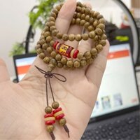 Chuỗi vòng đeo tay 108h 6li dó dây dầu vàng bông tự nhiên mix charm đá khắc Om Mani