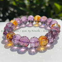 Chuỗi Vòng Tay Amethyst Mix Citrine Đá Thạch Anh Tím Phối Vàng Cắt Giác Tinh Thể Đậm Màu Trong Veo Ánh Cầu Vồng To VVIP