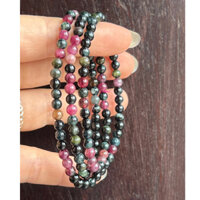 Chuỗi vòng tay tour.ma.line hoa hồng đen tự nhiên hạt nhí 4.5 li dài 53 cm chun dãn cuốn tay 3 vòng có kèm dây dự phòng