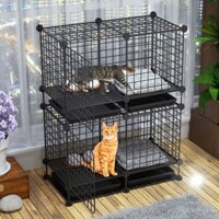 Chuồng chia 2 tầng, chuồng chó mèo thú cưng lắp ghép đa năng chia tầng nuôi riêng từng bé có kèm khay vệ sinh