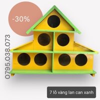 Chuồng chim bồ câu gỗ 7 lỗ sơn màu vàng + xanh lá