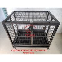 Chuồng chó khung xếp gọn sơn tĩnh điện vân đá, D90 x R60 x C78 cm