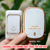 Chuông cửa không dây Cacazi K01 loại nút bấm dùng pin và chuông cắm điện, dùng để gọi cửa hoặc gọi người nhà