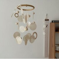 Chuông Gió Dạng Vòng Hạt Gỗ Và Vỏ Sò Tự Nhiên Đơn Giản Mềm Mại Dùng Trang Trí