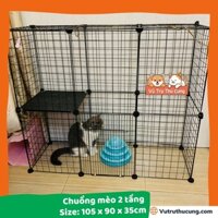 Chuồng Mèo 2 tầng bằng sắt, Tấm ghép chuồng Mèo nguyên bộ| Lồng cho Chó mèo size to