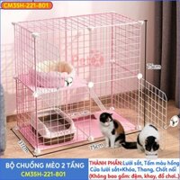Chuồng Mèo 2 Tầng Lưới Sắt Lắp Ghép Đa Năng Cho Thú Cưng Thỏ, Sóc Bọ Ú, Vẹt Màu Hồng, Đen, Trắng