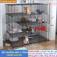 Chuồng mèo 4 tầng lưới sắt sơn tĩnh điện GIÁ CỰC RẺ Chuồng lắp ghép đa năng có mái nuôi 2-3-5 thú cưng, thỏ, bọ ú