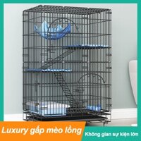 Chuồng mèo gấp gọn 3/4 Tầng chuồng mèo 4 tầng cao 115cm -Có bánh xe khay vệ sinh,cầu thang Có thể chứa nhiều mèo lớn