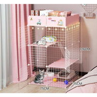 Chuồng mèo, lồng mèo lắp ghép màu hồng siêu xinh, 2,3 tầng, có khu vực để đồ, biệt thự cho pet yêu