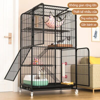 Chuồng mèo nan ống 2 tầng Lồng mèo có bánh xe và hồng kèm hình thật shop chụp Lồng mèo chắc chắn Nhà mèo di động