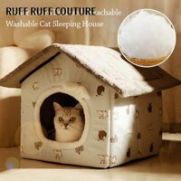Chuồng mèo RUFF RUFF COUTURE, Giường mèo đóng, Tổ chó con ấm áp có thể tháo rời và giặt được dễ thương cho ngôi nhà ấm áp cho mùa đông