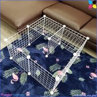 Chuồng thú (chó, mèo, pet) trọn bộ 4 khoang lắp ghép bằng tấm lưới thép 35x35cm màu trắng đủ chốt và tặng búa gỗ để lắp