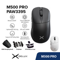 Chuột chơi game Delux M500 PRO PAW3395 MAX 26000 DPI  Đế sạc RGB có thể sạc lại Bluetooth 58,5g