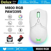 Chuột Gaming Delux M800 RGB Wireless 26000 DPI PAW3395 Siêu Nhẹ 72g – Đa Kết Nối