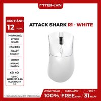 CHUỘT GAMING KHÔNG DÂY ATTACK SHARK R1 - TRẮNG / Pixart 3311 / BLUETOOTH / WIRELESS 2.4G / Type-C | SIÊU NHẸ 59G