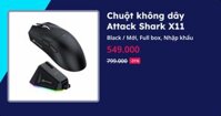 Chuột không dây Attack Shark X11 (White - Mới, Full box, Nhập khẩu)