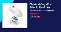 Chuột không dây Attack Shark X6 (Trắng - Mới, Full box, Nhập khẩu)